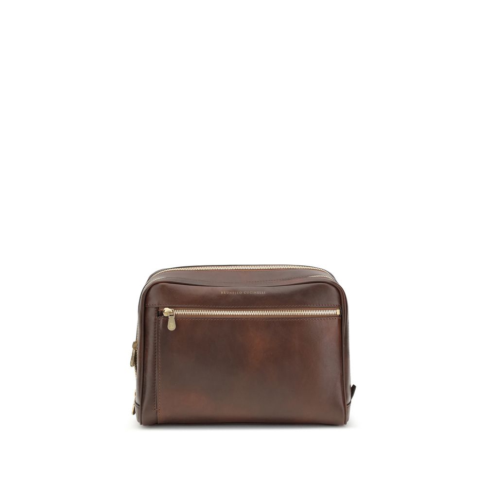 Brunello Cucinelli Brown Calf Leather Beauty Case