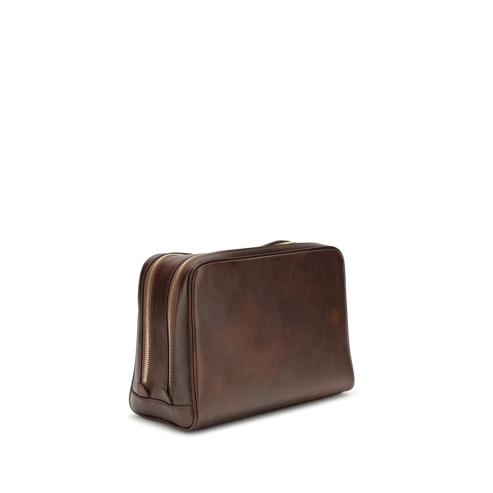 Brunello Cucinelli Brown Calf Leather Beauty Case