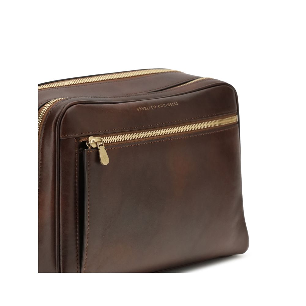 Brunello Cucinelli Brown Calf Leather Beauty Case