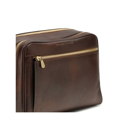 Brunello Cucinelli Brown Calf Leather Beauty Case