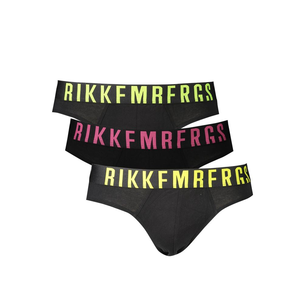 Bikkembergs Black Cotton Fluo Slip Underwear Tri Pack