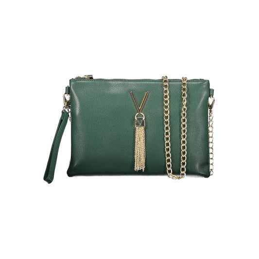Mario Valentino Green Leather-Finish Handbag with Chain Strap