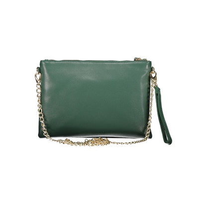 Mario Valentino Green Leather-Finish Handbag with Chain Strap