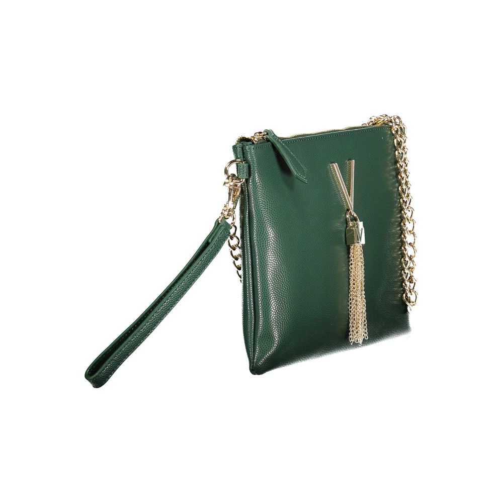 Mario Valentino Green Leather-Finish Handbag with Chain Strap