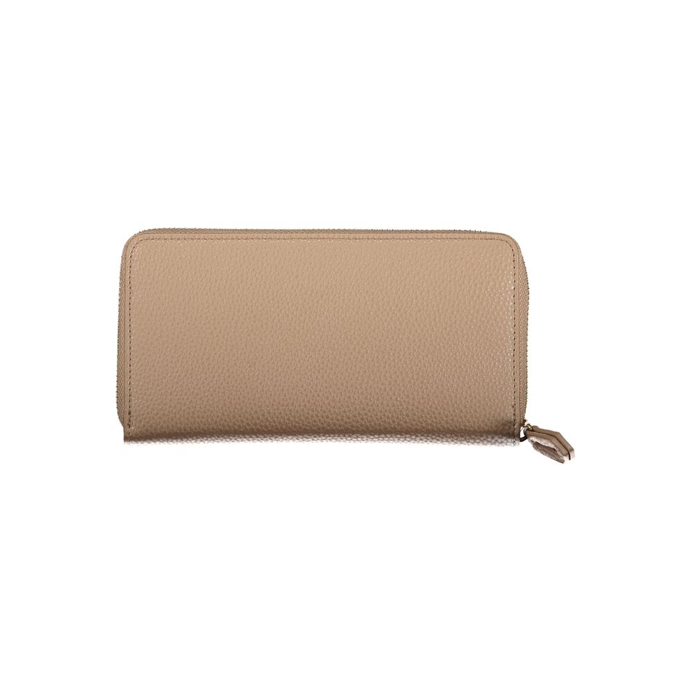 Mario Valentino Beige Leather-Finish Women's Wallet with Zip Closure