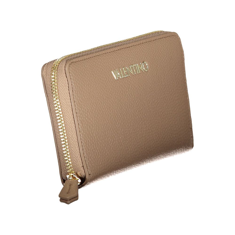 Mario Valentino Beige Leather-Finish Women's Wallet with Zip Closure