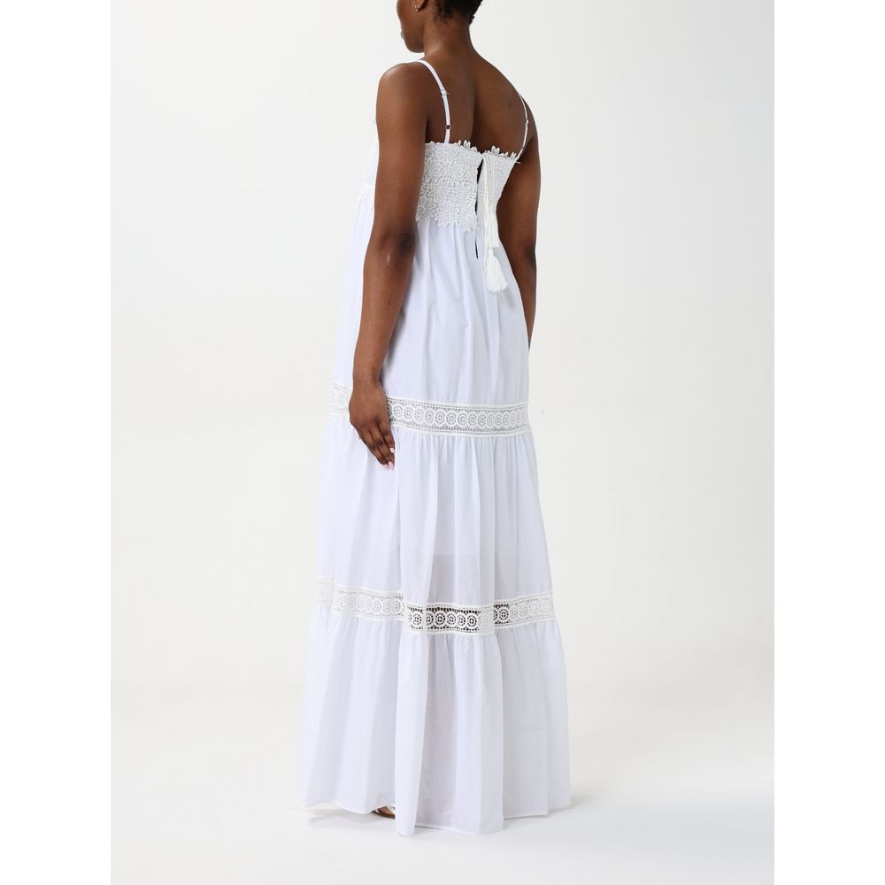 Kaos White Cotton Casual Dress for Women