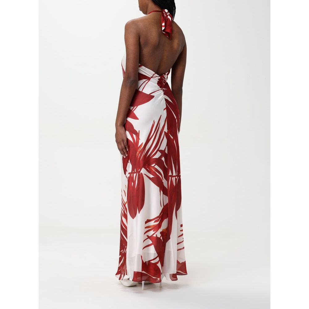 Hanita Red & White Silk Maxi Halterneck Dress
