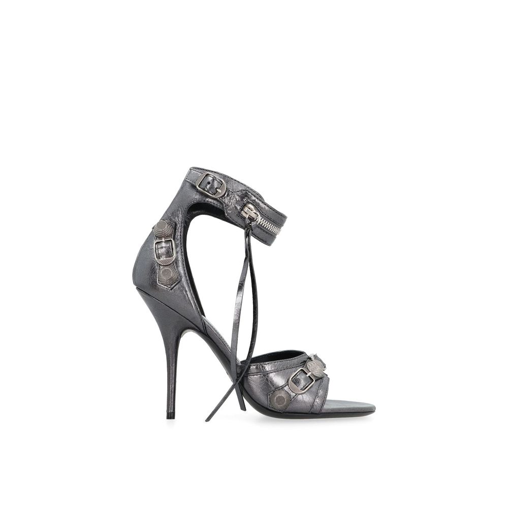 Balenciaga Cagole H110 Gray Calfskin Stiletto Heel Sandals