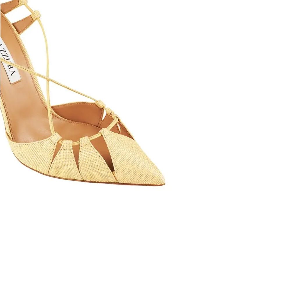 Aquazzura Yellow Raffia Stiletto Heel Sandals