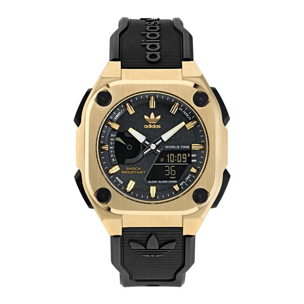 Adidas Black Synthetic Sport Watch - Golden Accents, Quartz Mechanism, 10ATM Water Resistance