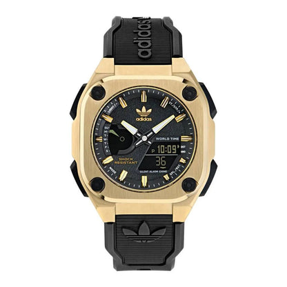 Adidas Black Synthetic Sport Watch - Golden Accents, Quartz Mechanism, 10ATM Water Resistance
