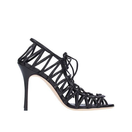 Manolo Blahnik Black Leather Strap-On Sandals
