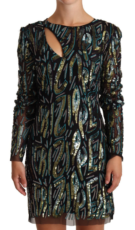 Patrizia Pepe Sheath Multicolor Sequin Long Sleeves Mini Dress