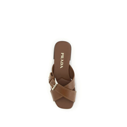 Prada Brown Calf Leather Bos Taurus Flat Sandals