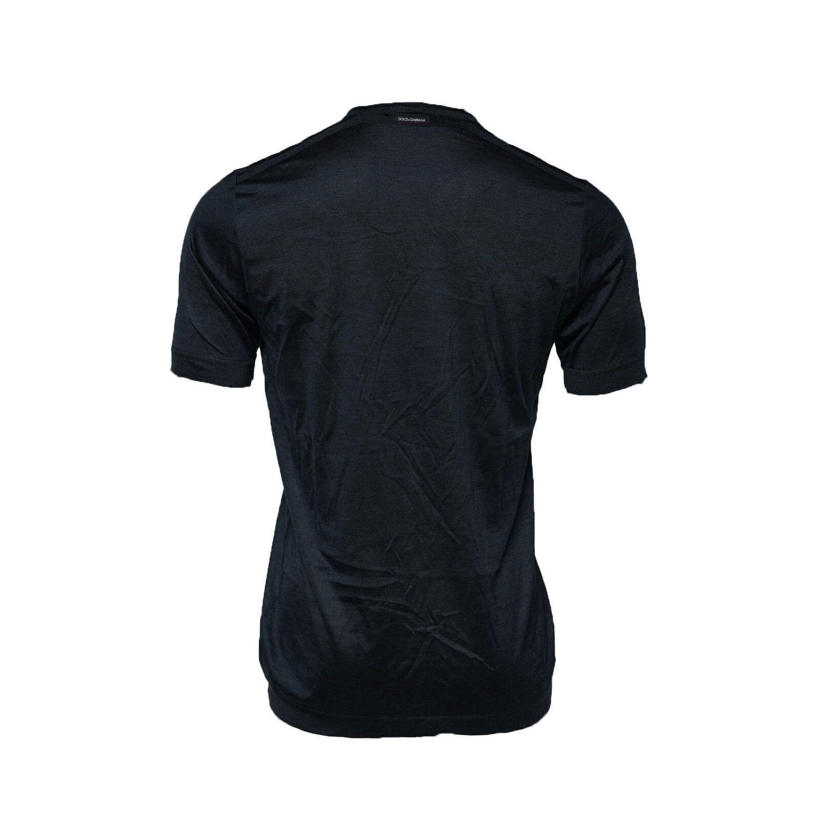 Dolce & Gabbana Dark Blue Silk Crew Neck Short Sleeve T-shirt
