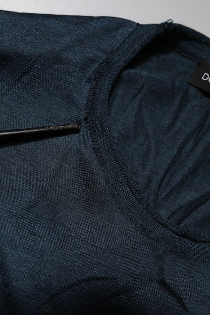 Dolce & Gabbana Dark Blue Silk Crew Neck Short Sleeve T-shirt