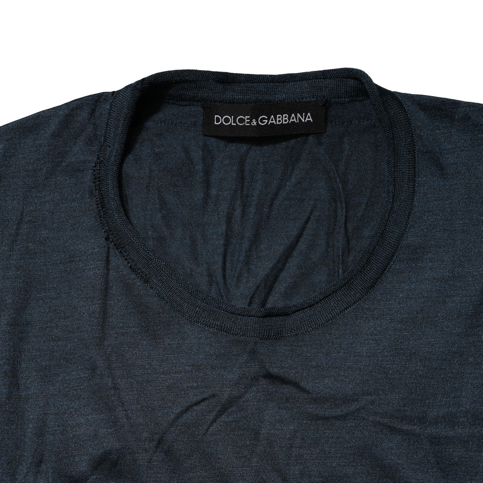 Dolce & Gabbana Dark Blue Silk Crew Neck Short Sleeve T-shirt