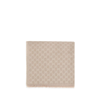 Gucci Beige Wool Scarf - GG Supreme Print