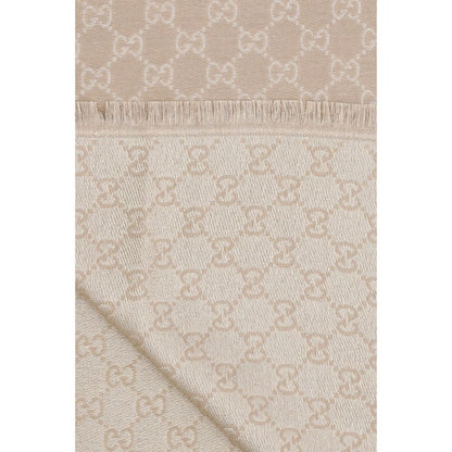 Gucci Beige Wool Scarf - GG Supreme Print