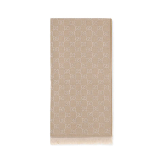 Gucci Beige Wool Scarf - GG Supreme Embroidered Luxury Accessory