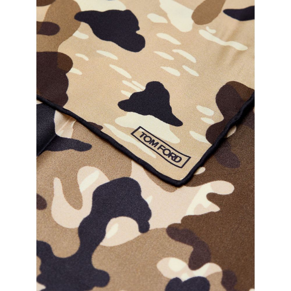 Tom Ford Beige Camouflage Print Silk Pocket Square
