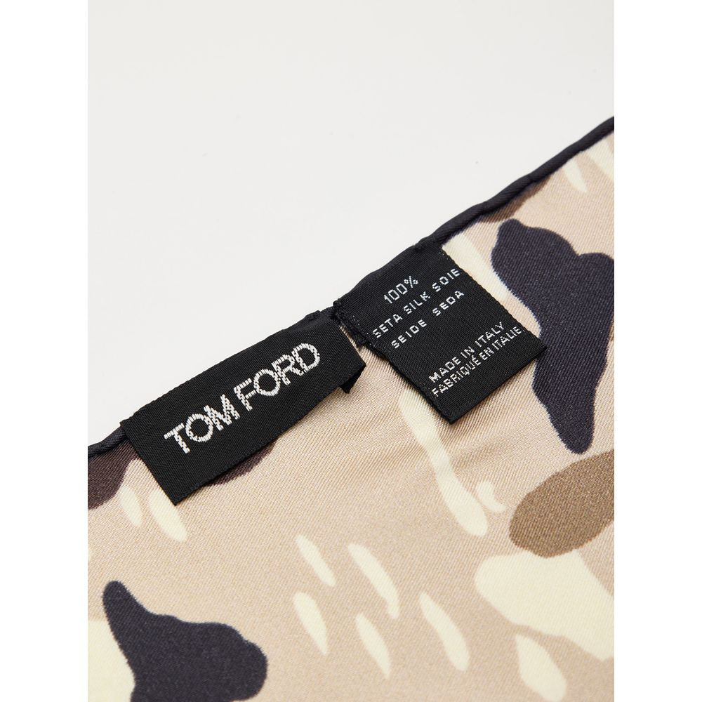 Tom Ford Beige Camouflage Print Silk Pocket Square