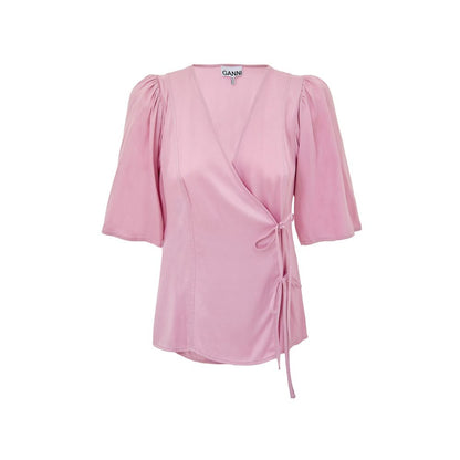 Ganni Pink Satin Crossover Top