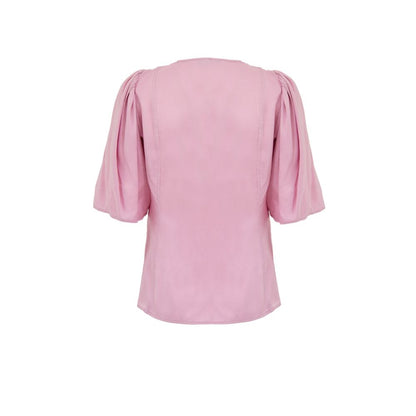 Ganni Pink Satin Crossover Top