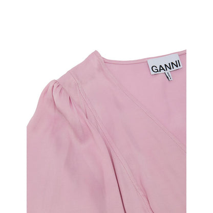Ganni Pink Satin Crossover Top