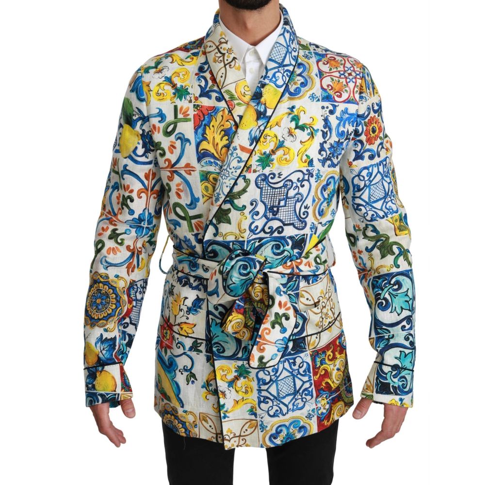 Dolce & Gabbana Multicolour Linen Majolica Robe Jacket for Men