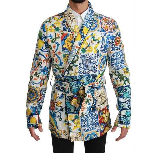 Dolce & Gabbana Multicolour Linen Majolica Robe Jacket for Men
