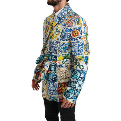 Dolce & Gabbana Multicolour Linen Majolica Robe Jacket for Men