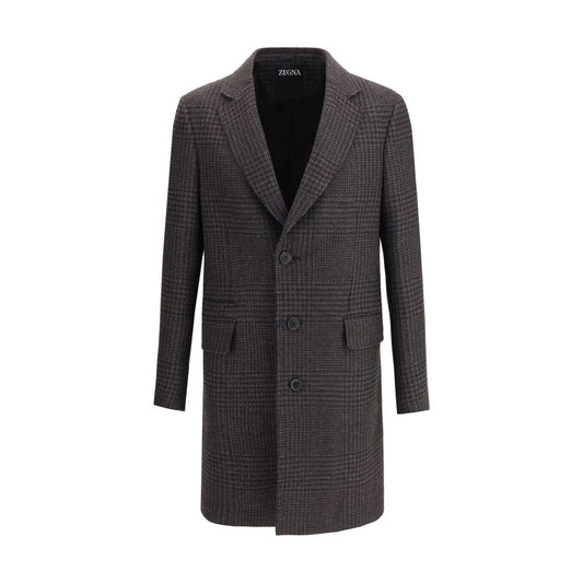 Zegna Brown Wool Coat - Prince of Wales Check Elegance