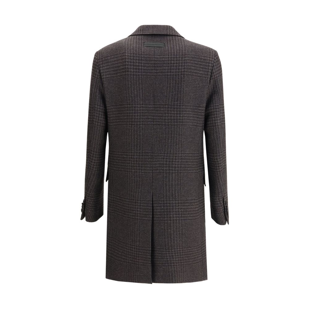 Zegna Brown Wool Coat - Prince of Wales Check Elegance