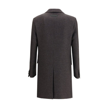 Zegna Brown Wool Coat - Prince of Wales Check Elegance