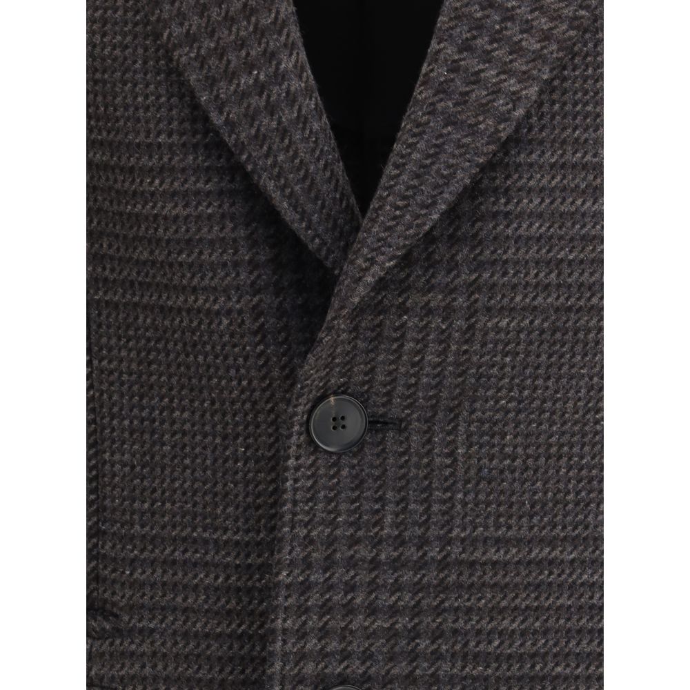 Zegna Brown Wool Coat - Prince of Wales Check Elegance