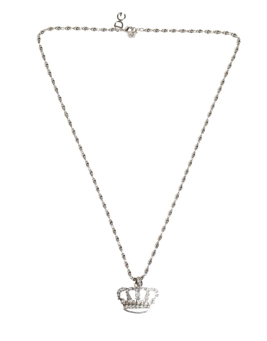 Dolce & Gabbana Silver Tone Brass Chain Crown Crystal Pendant Necklace