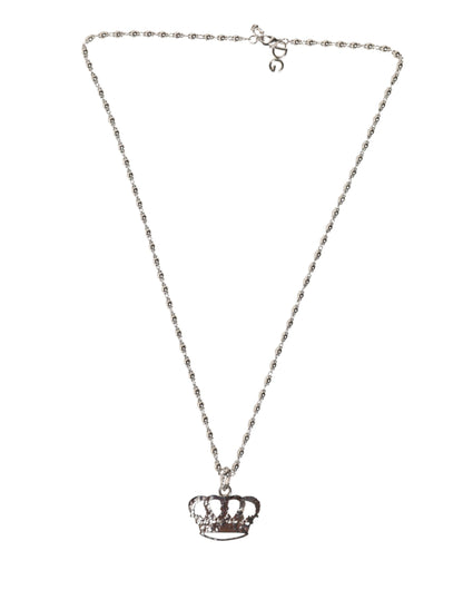 Dolce & Gabbana Silver Tone Brass Chain Crown Crystal Pendant Necklace