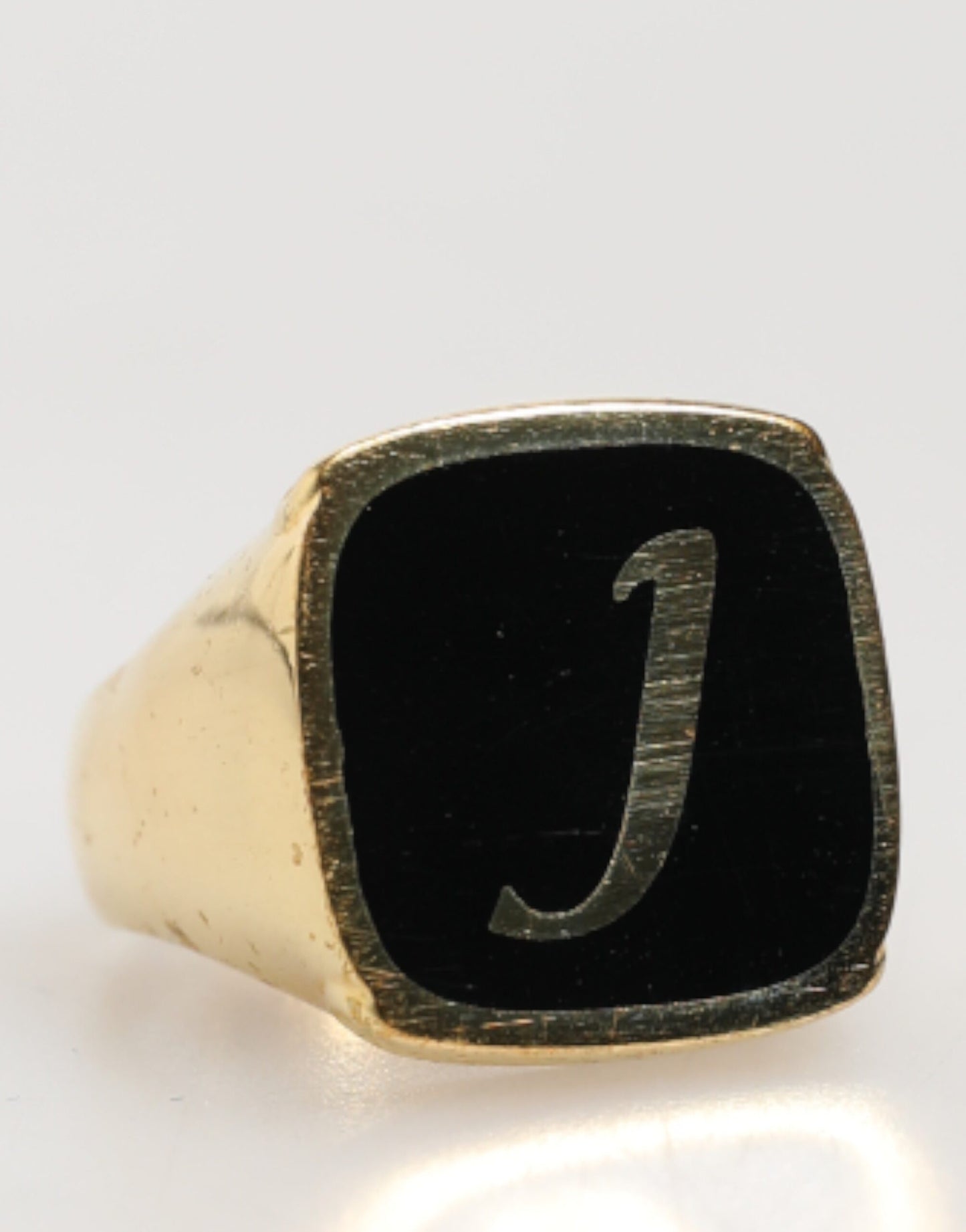 Dolce & Gabbana Gold-Tone Real Brass Black Enamel "J" Adjustable Ring