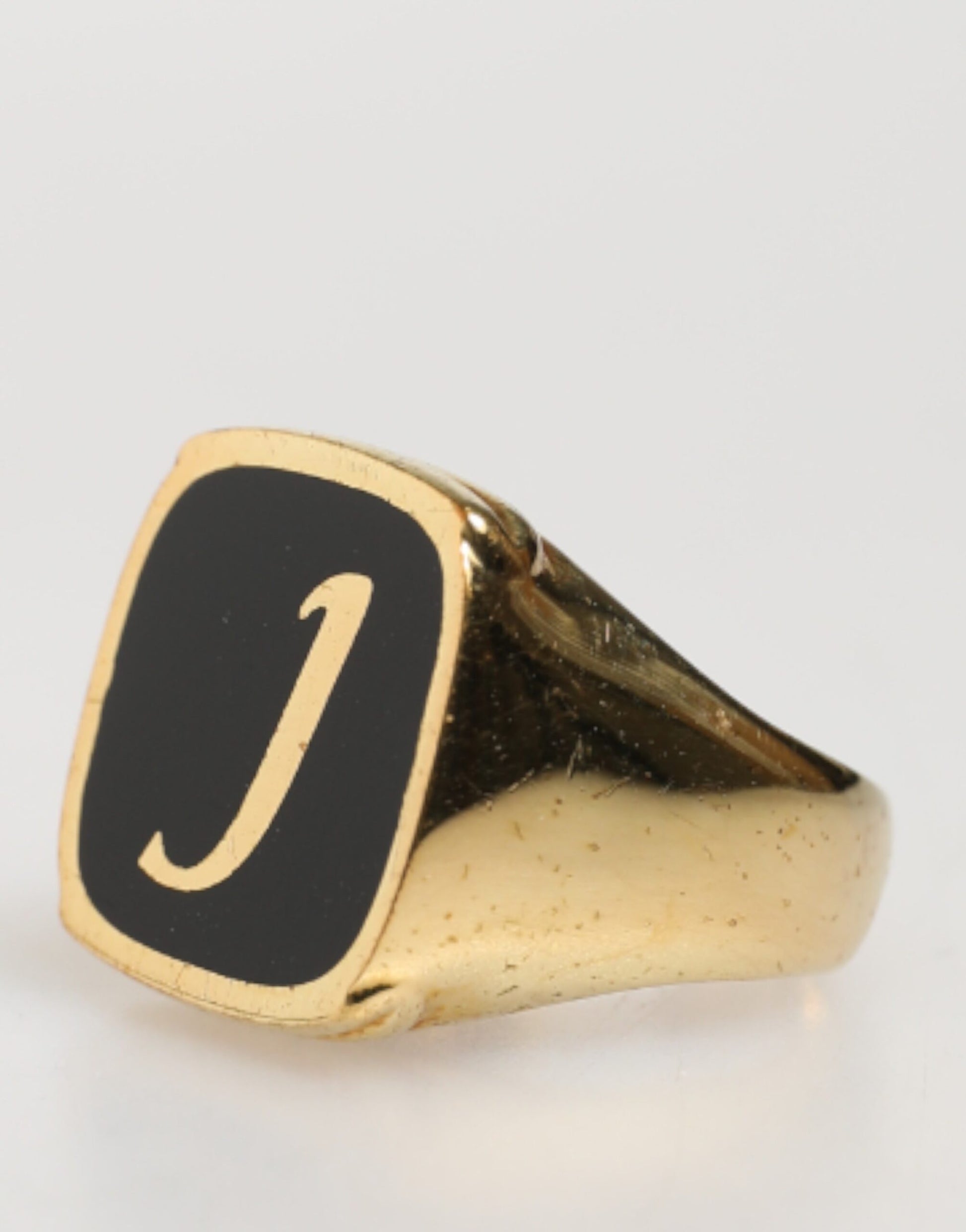 Dolce & Gabbana Gold-Tone Real Brass Black Enamel "J" Adjustable Ring