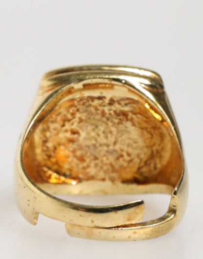 Dolce & Gabbana Gold-Tone Real Brass Black Enamel "J" Adjustable Ring