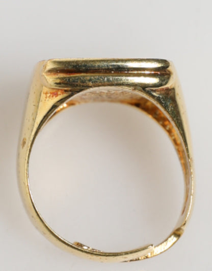 Dolce & Gabbana Gold-Tone Real Brass Black Enamel "J" Adjustable Ring
