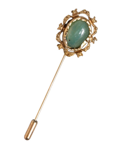Dolce & Gabbana Gold Tone Green Stone Antique Brooch Pin