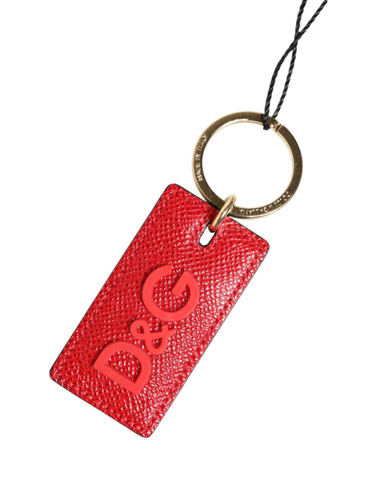 Dolce & Gabbana Red Calf Leather D&G Logo Metal Ring Keychain