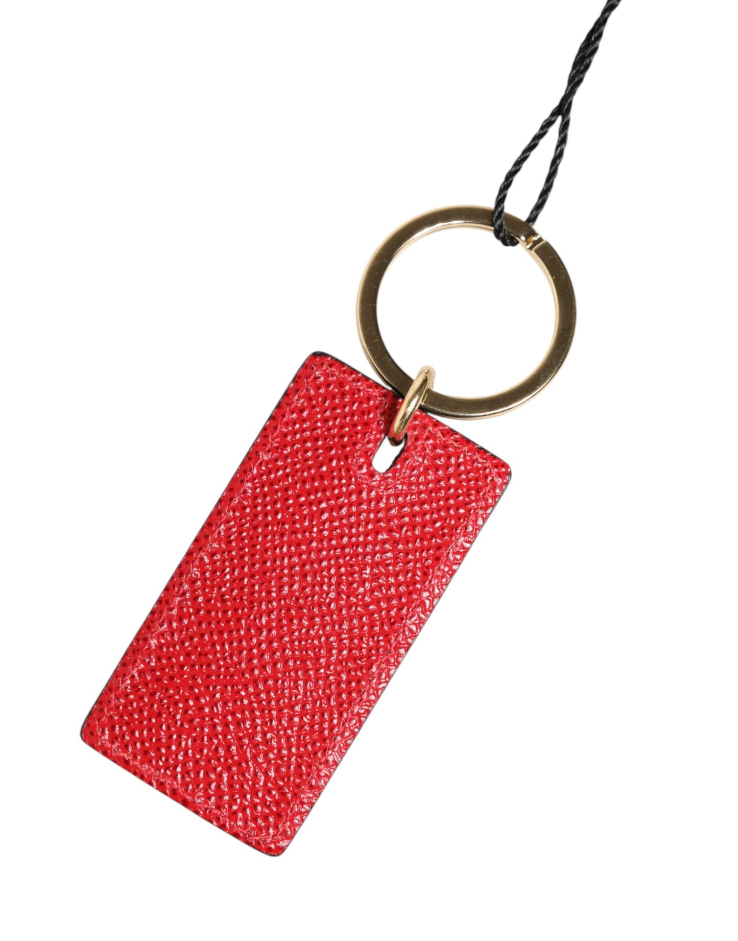 Dolce & Gabbana Red Calf Leather D&G Logo Metal Ring Keychain