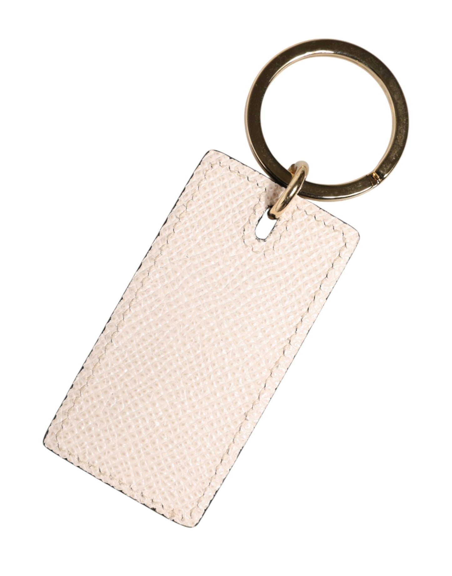 Dolce & Gabbana White Calf Leather D&G Logo Metal Ring Keychain