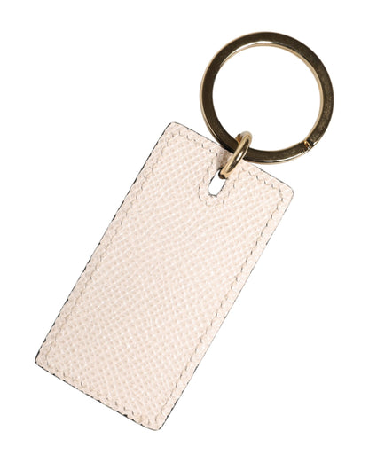 Dolce & Gabbana White Calf Leather D&G Logo Metal Ring Keychain