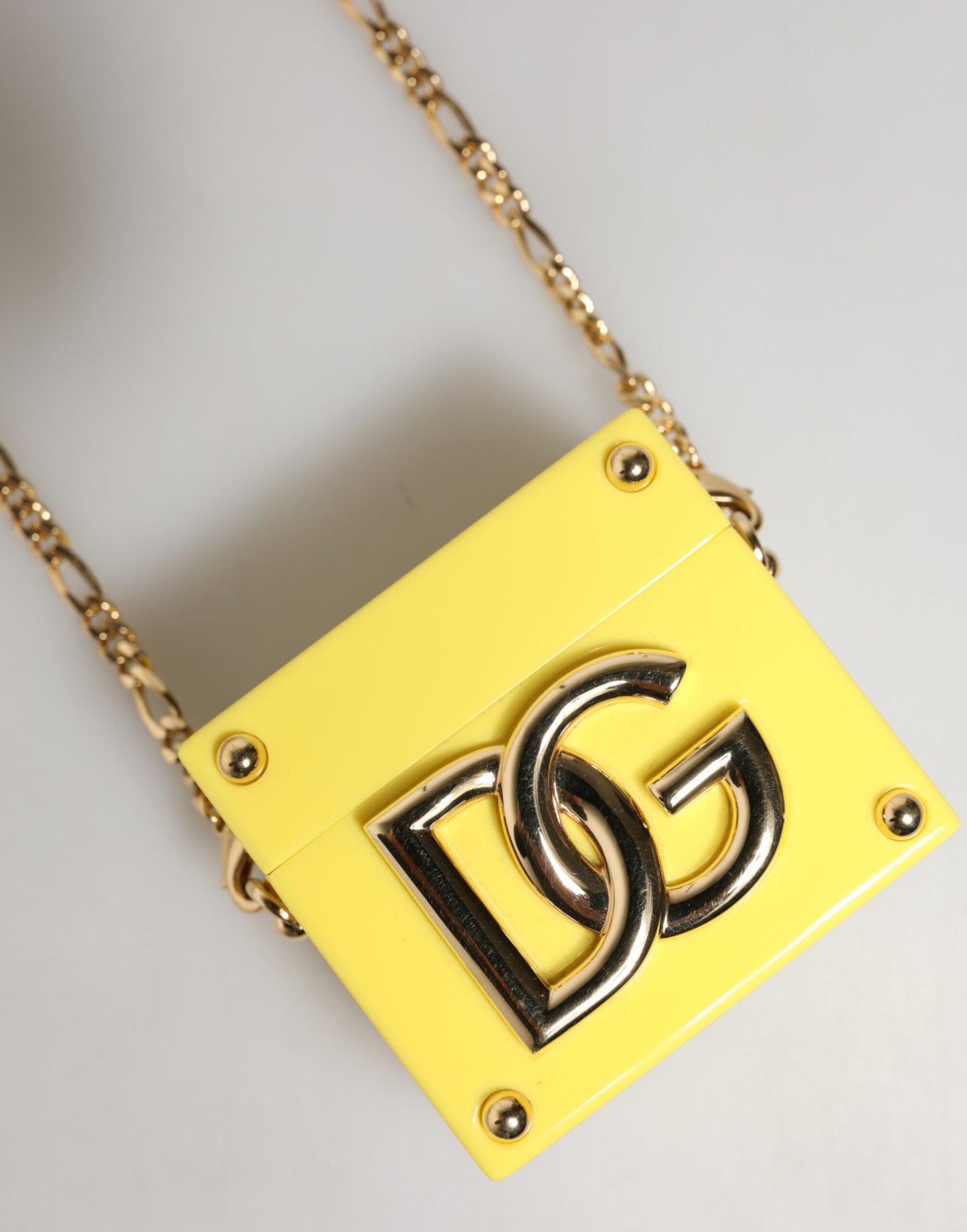 Dolce & Gabbana Yellow DG Logo Plaque Cover Gold Chain AirPods Case