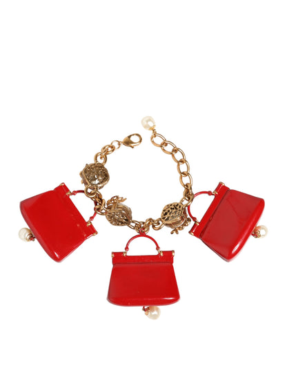 Dolce & Gabbana Gold Bronze Bag Embellished Crystals Accessory Bracelet